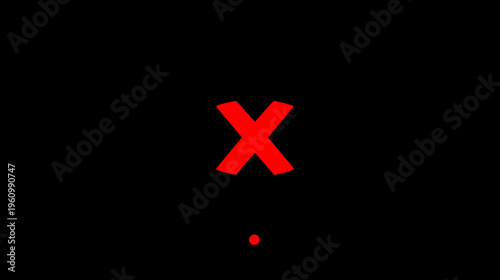 Abstract red X symbol with a small dot on black background, representing error, incorrect, warning, close, stop, or denial.