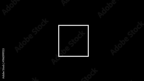 Abstract geometric white square outline on a deep black background, minimalist design element, simple modern graphic.