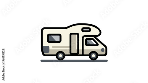 Simple cartoon illustration of a recreational vehicle (RV) or camper van, symbolizing travel, road trips, and camping adventures.