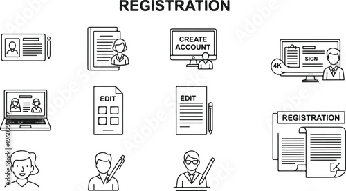 flat design user registration process steps with account creation and login illustration