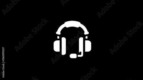 White Headset with Microphone Icon on Black Background for Customer Service, Gaming, or Communication