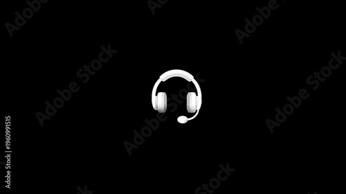 Professional white headset with microphone icon on black background for customer service, gaming, audio communication, and online support.