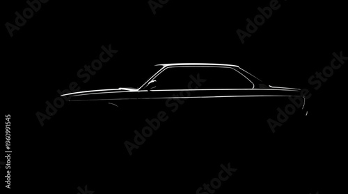 Elegant classic sports car silhouette against a dark background, showcasing timeless automotive design and luxury vehicle profile.