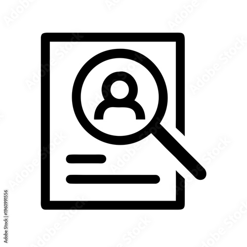 Magnifying glass over resume document with person icon search concept illustration