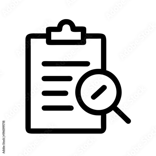 Clipboard with checklist and magnifying glass icon search audit review examine document survey