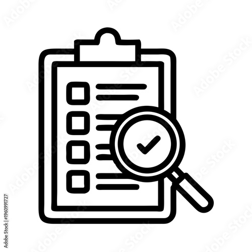 Clipboard with checklist and magnifying glass icon search audit review examine document survey