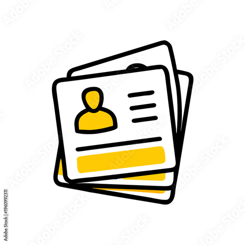 Business cards with user icon and lines for text, yellow accents, professional look