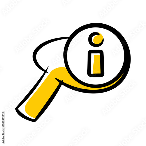 Hand drawn magnifying glass over information symbol, search for knowledge icon
