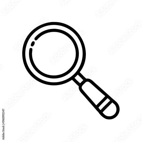 Simple black outline icon of magnifying glass for search and discovery