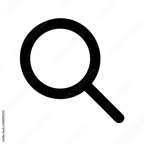 Bold black magnifying glass icon for search, investigation and analysis