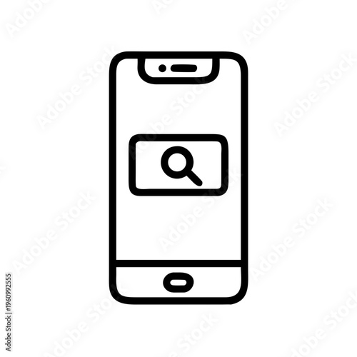Smartphone screen displays search bar with magnifying glass icon, technology concept