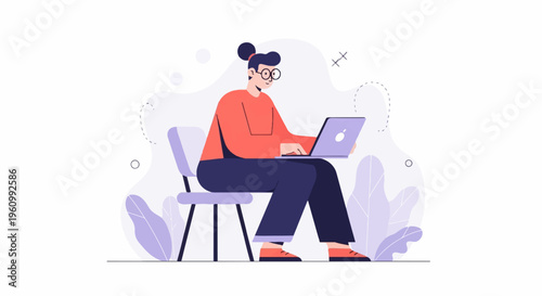 Person wearing glasses and orange sweater using laptop