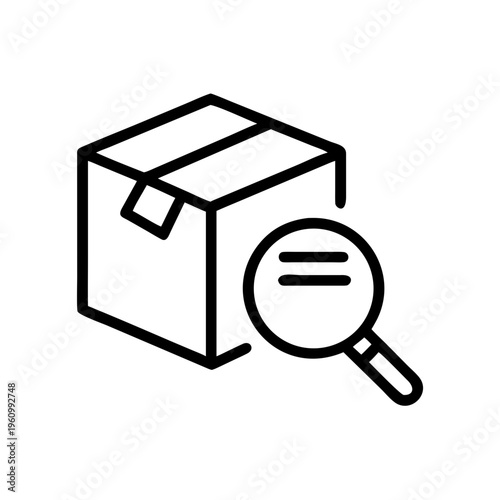 Package box and magnifying glass icon for inspection and tracking