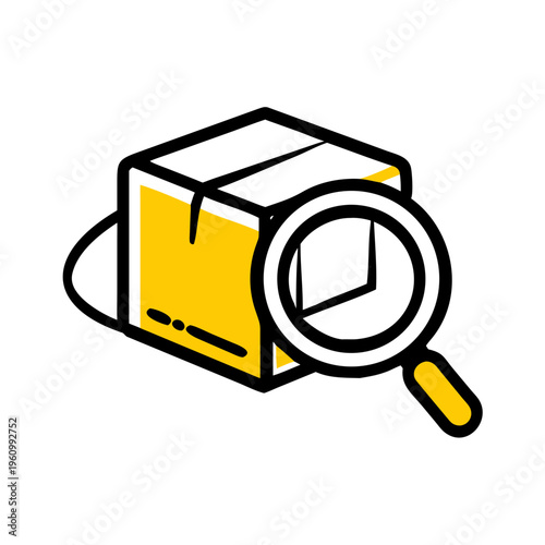 Colorful package icon with magnifying glass for delivery tracking and search services