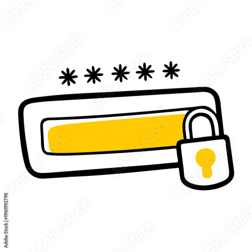 Password login security icon with padlock and asterisks on transparent background