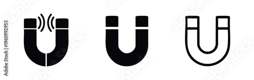 Horseshoe Magnet Icon Collection with Inner Field. Vector Set of Magnetic Attraction Symbols for Science