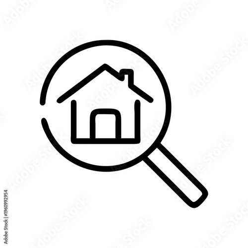 Magnifying glass over house symbol searching for property real estate investment opportunities