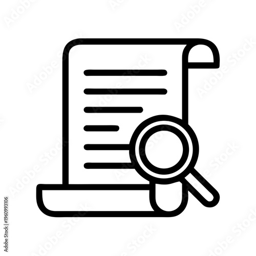 Paper document and magnifying glass icon, searching for information concept