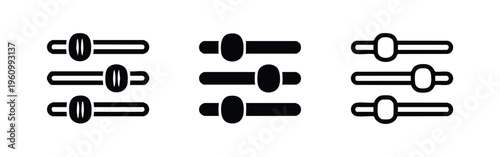Slider and equalizer control icons set. Adjustment, settings, and volume symbols.