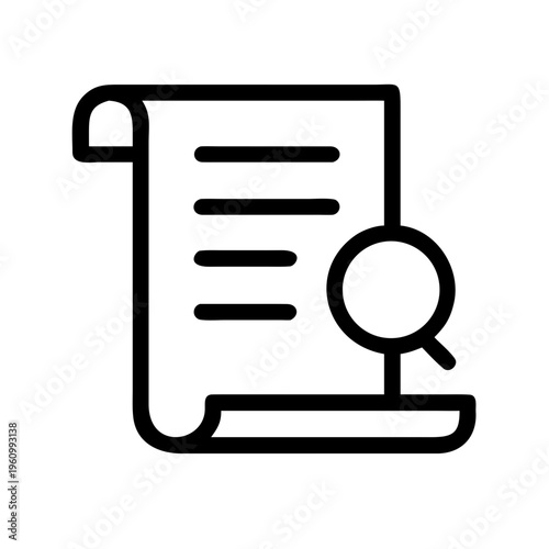 Outline icon of document and magnifying glass symbolizing search and analysis of information