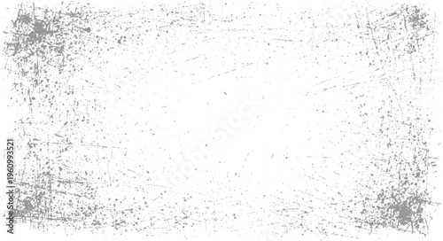 Grungy distressed texture with scattered grey splatters and fine scratches on a white background grunge