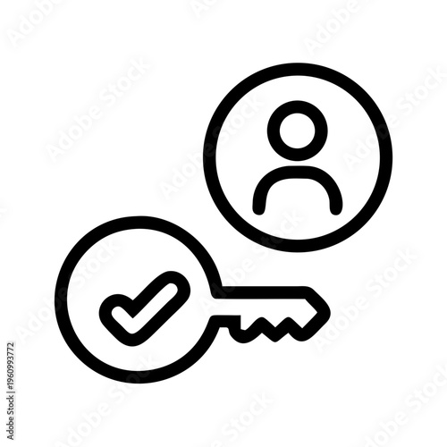 User profile key access granted check mark icon outline symbol minimal design