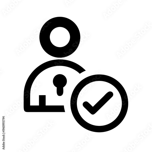 User login success key and check mark icon symbol black and white clean design