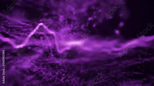 Electric purple light streaks across a dark textured surface with glowing particles