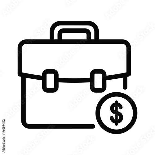 Black briefcase with dollar sign on transparent background icon