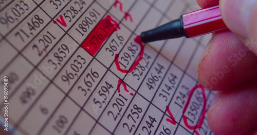 Paper work.Close up shoot  of a marker and numbers on a paper.Concept of Business theme.