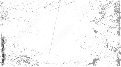 Faded grey distressed paper texture with handwritten script and ink splotches grunge aged