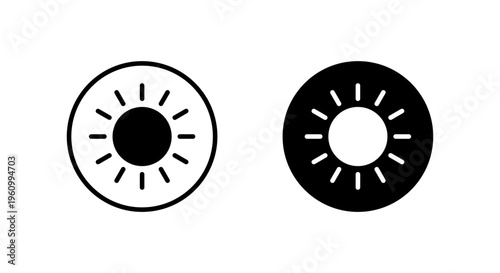 Sun icon in black circle. Sunny weather symbol. Daylight sign