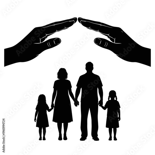 Family protected by caring hands together.