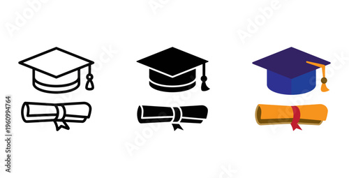 Graduation Cap and Diploma Icons Symbolizing Academic Achievement and Educational Success