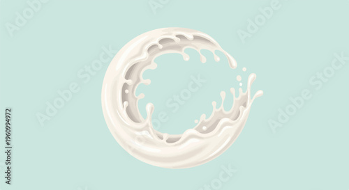 Creamy liquid forms a swirling circle against a pale blue background