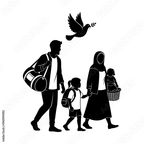 Family walking together with child.