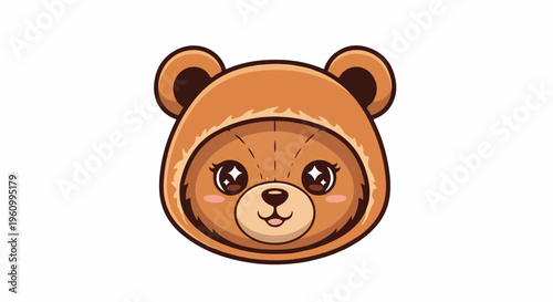 Cute bear with big sparkling eyes wearing a cozy hood