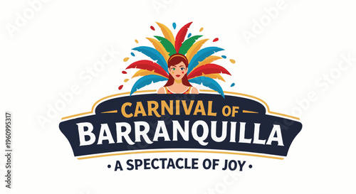 Colorful carnival logo featuring a woman in festive attire and vibrant feather headdress