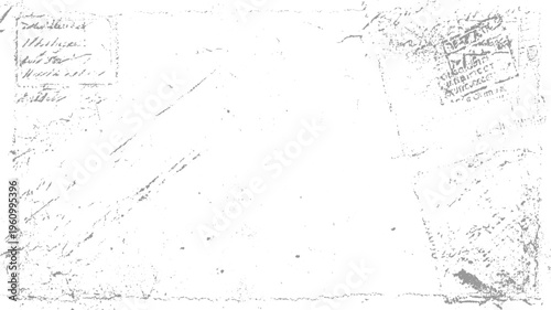 Faded handwritten script and smudged ink stamps on aged paper texture vintage grunge