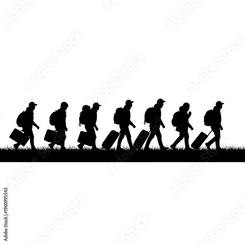 People walking in a line silhouette.