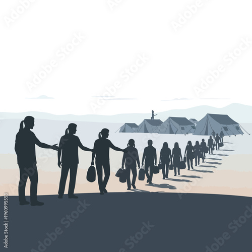 People walking in a line together.