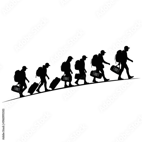 People walking with luggage in line.