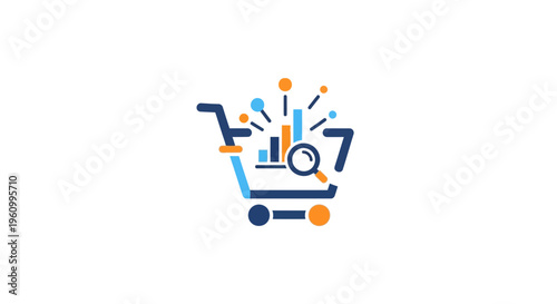 Shopping cart with growth chart and magnifying glass icon for business concept