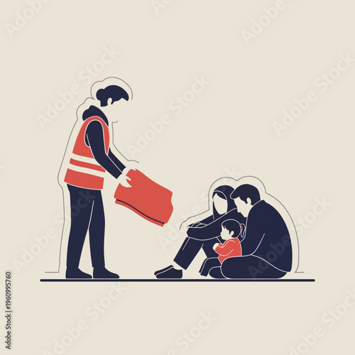 Person giving aid to family.