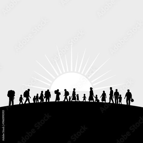 Silhouette of people walking together outdoors.