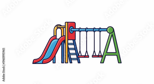 Colorful playground with slide and swings on a white background
