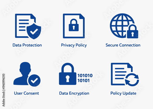 A set of Privacy Policy icons focuses on simplicity, elegance, and ease of recognition. Vector Sign for Logos, Labels, and Icons.