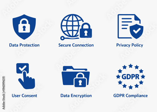 A set of Privacy Policy icons focuses on simplicity, elegance, and ease of recognition. Vector Sign for Logos, Labels, and Icons.