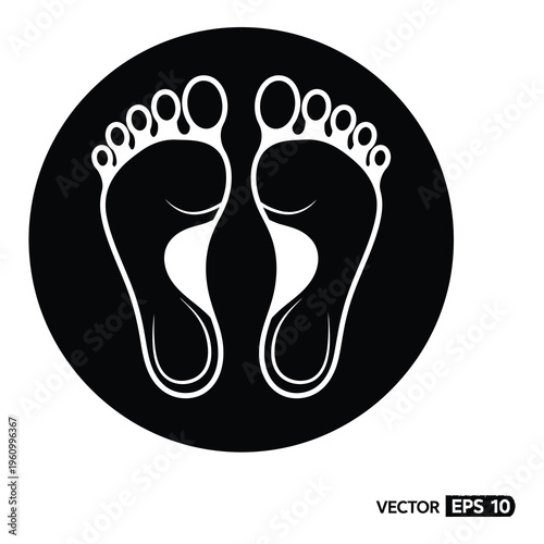 Human feet soles in white on black circle vector icon icon