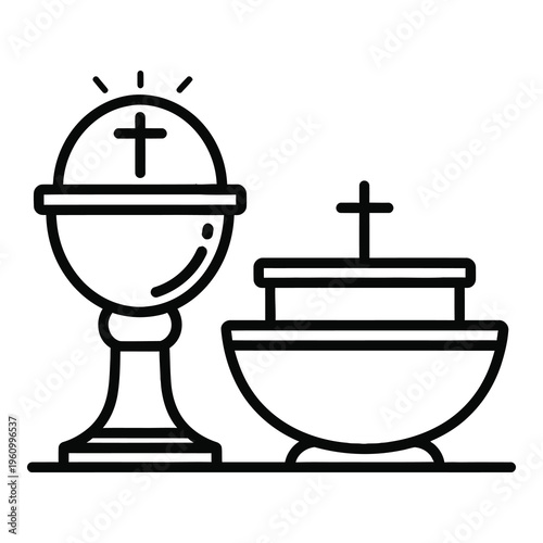 Line art of chalice and paten for holy communion ritual icon